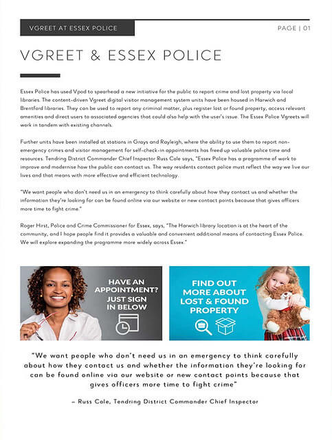 Vgreet at Essex Police